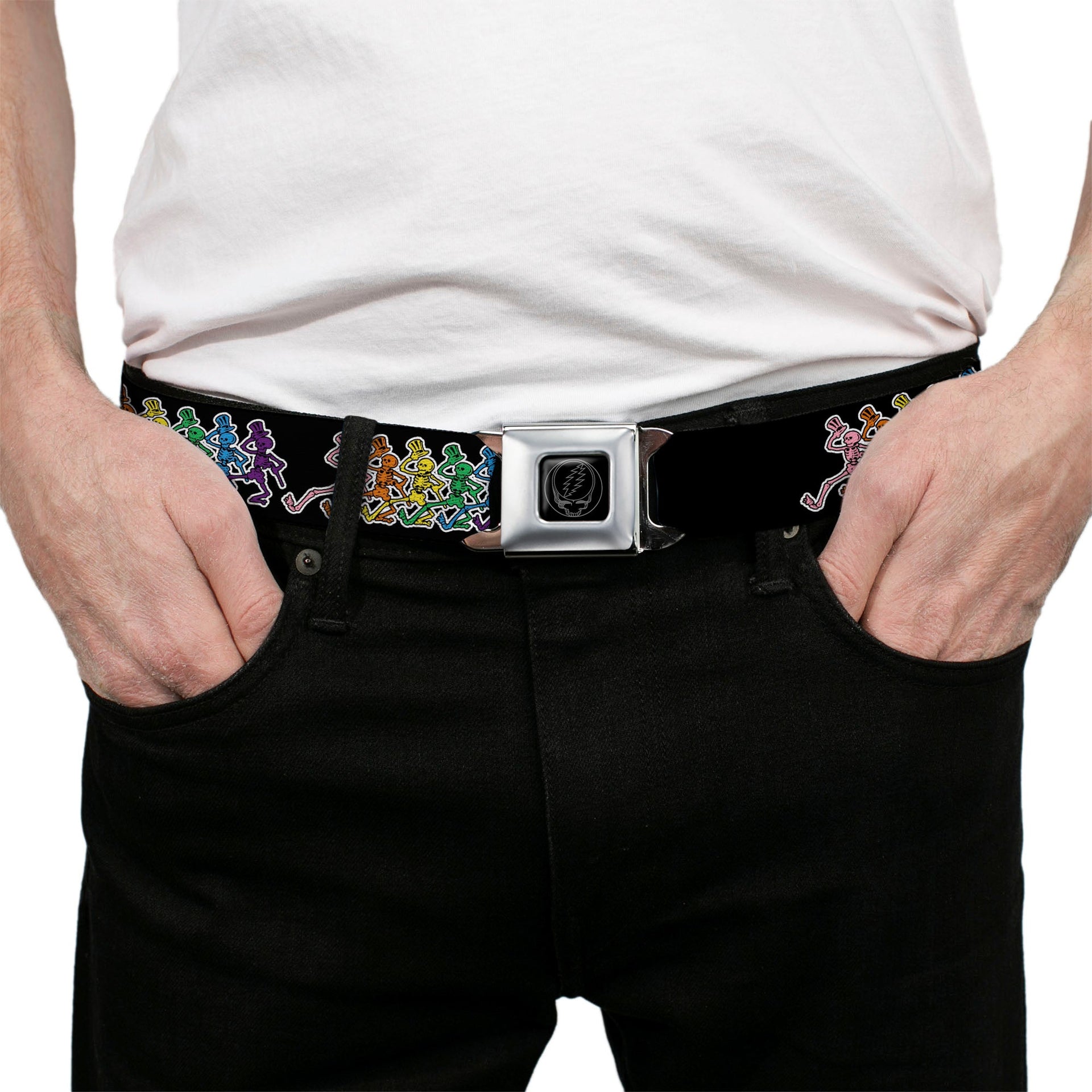Grateful Dead Seatbelt Belt | Rainbow Dancing Skeletons