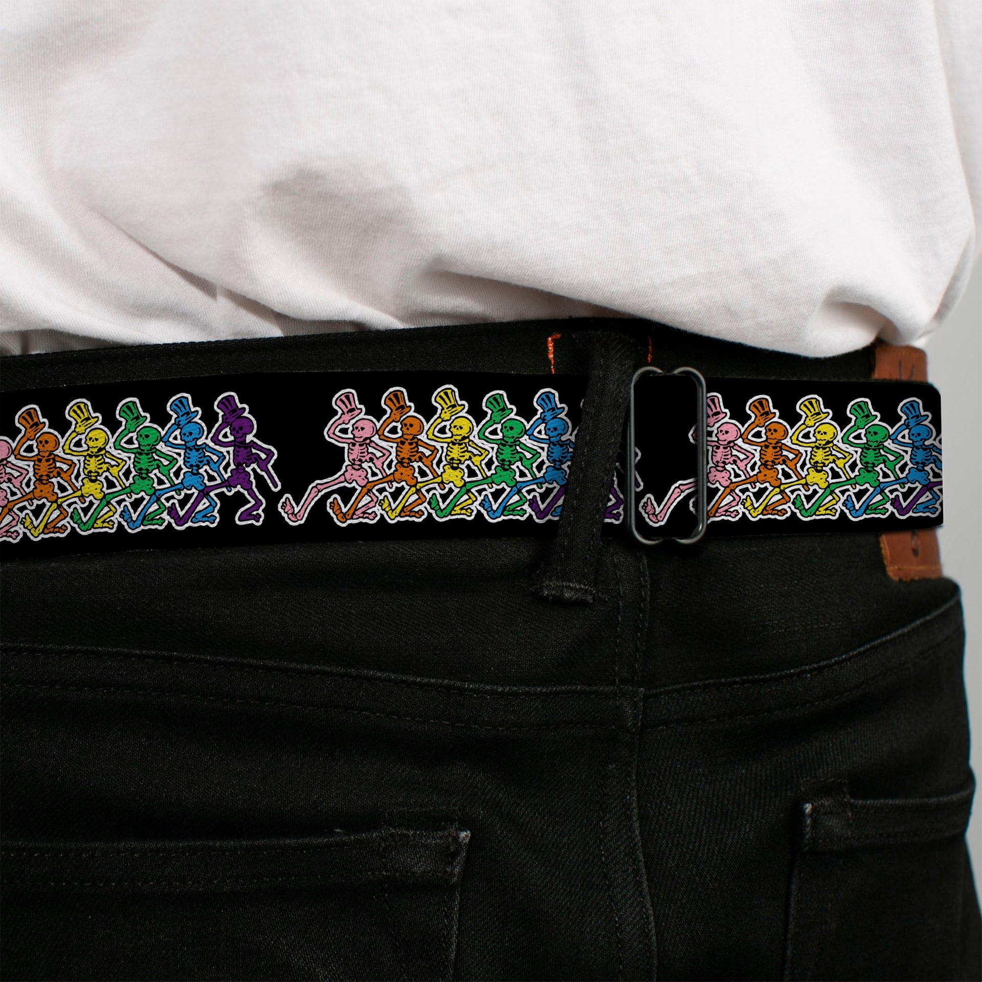 Grateful Dead Seatbelt Belt | Rainbow Dancing Skeletons