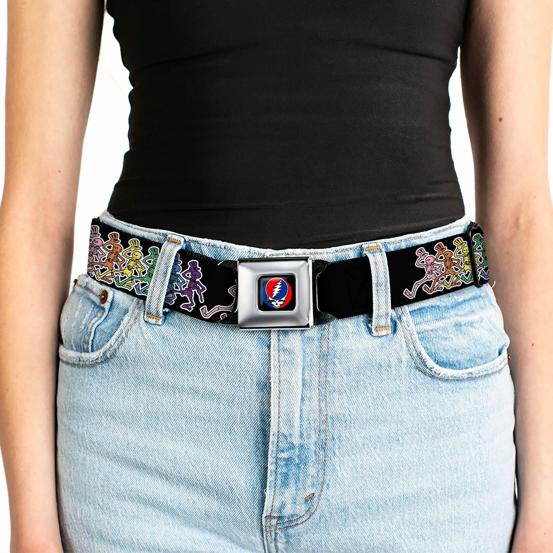 Grateful Dead Seatbelt Belt | Rainbow Dancing Skeletons