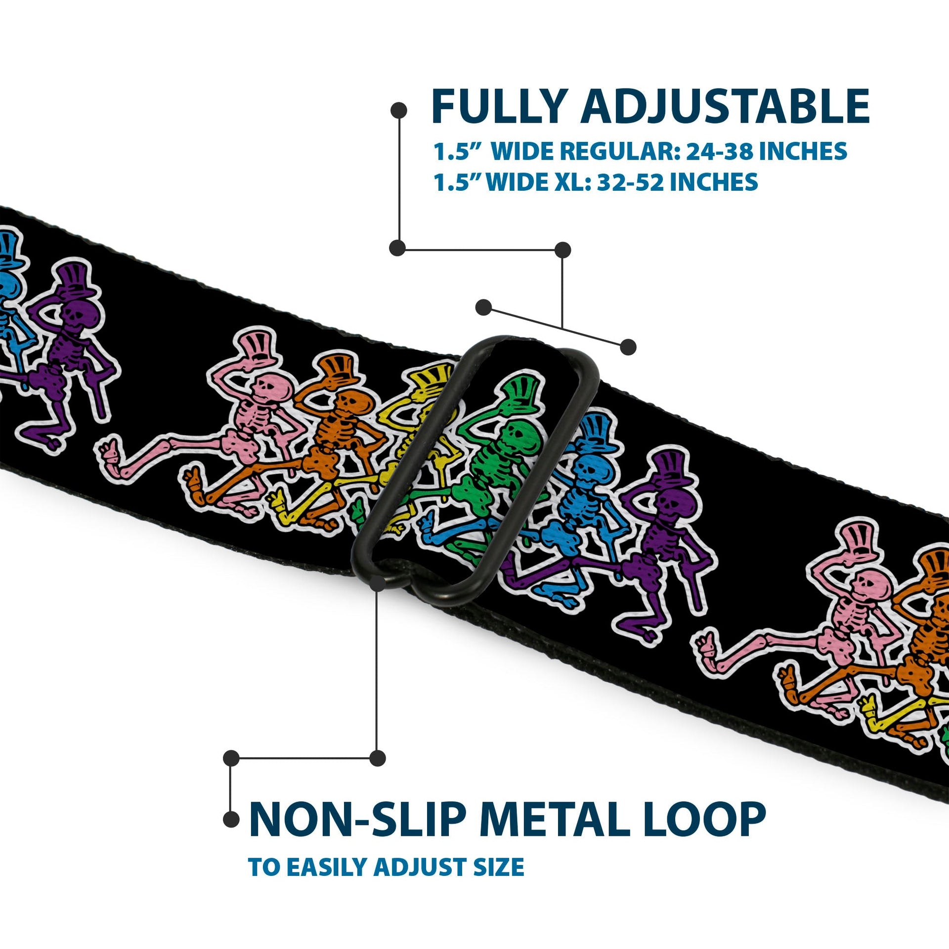 Grateful Dead Seatbelt Belt | Rainbow Dancing Skeletons