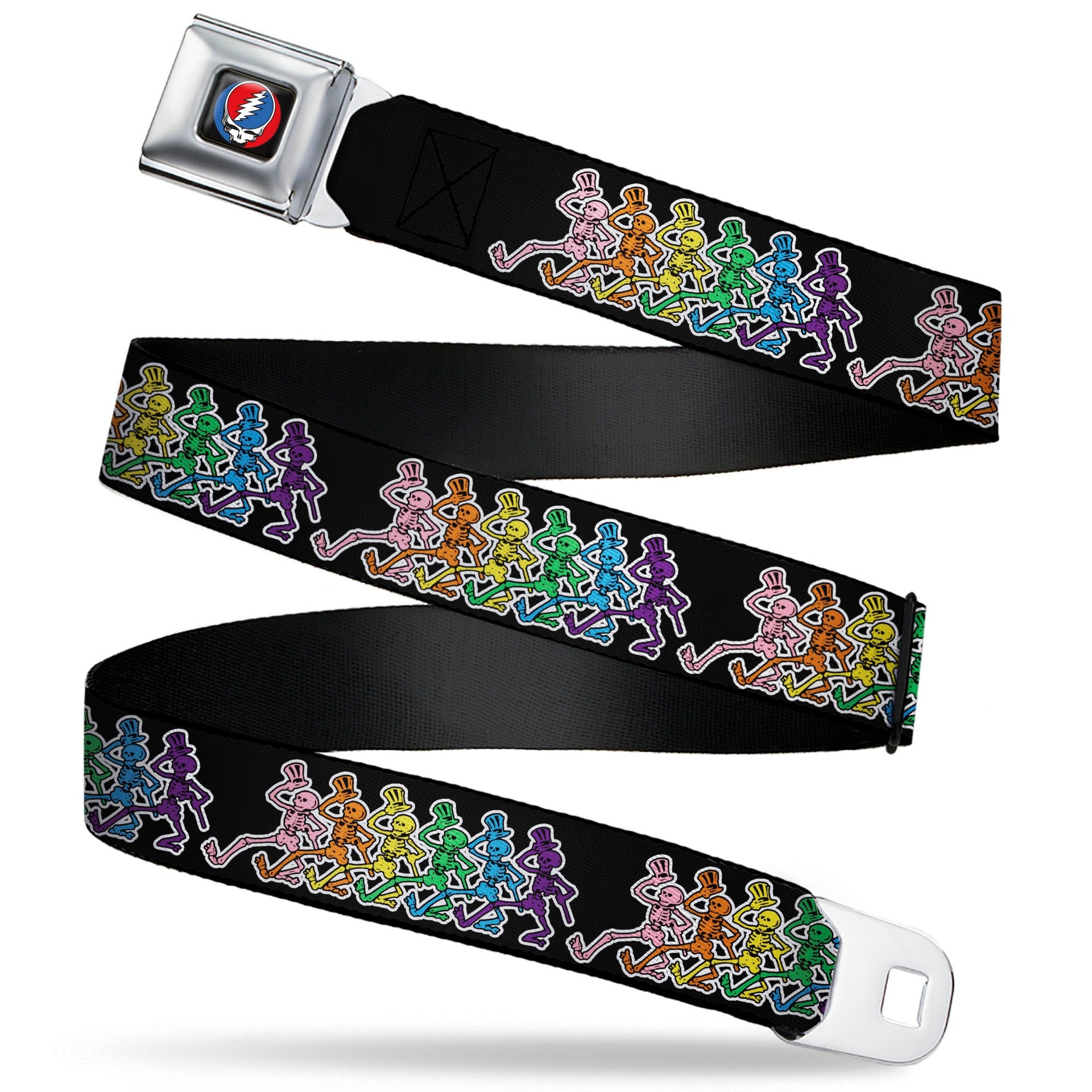 Grateful Dead Seatbelt Belt | Rainbow Dancing Skeletons