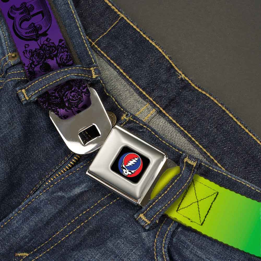 Grateful Dead Seatbelt Belt | Rainbow Fade + Skull & Roses