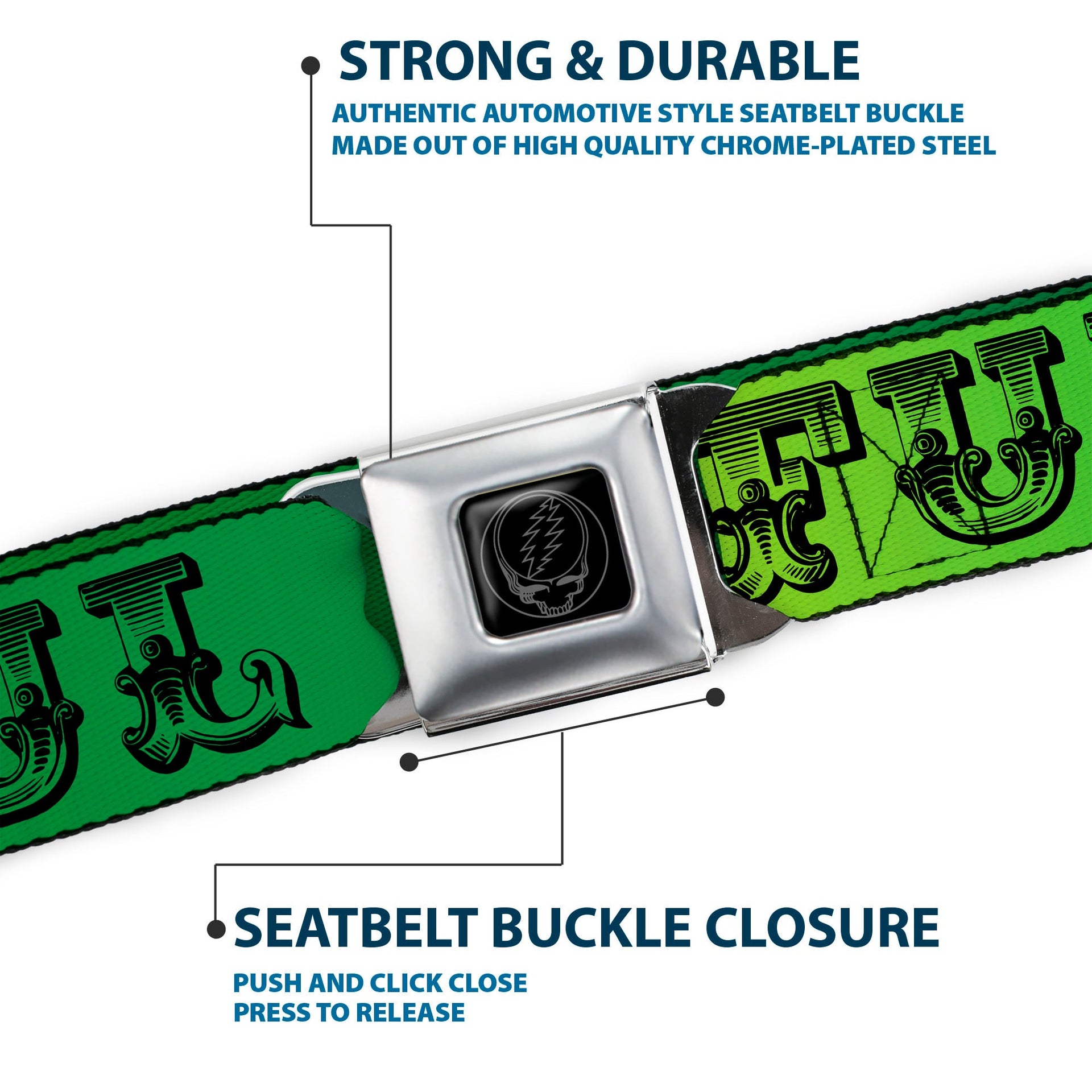 Grateful Dead Seatbelt Belt | Rainbow Fade + Skull & Roses