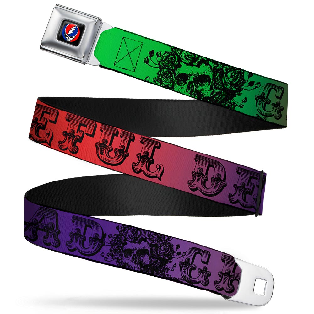 Grateful Dead Seatbelt Belt | Rainbow Fade + Skull & Roses