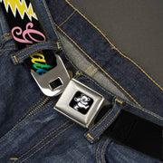 Grateful Dead Seatbelt Belt | Rainbow Script Text with Dancing Bears + Skeletons