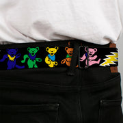 Grateful Dead Seatbelt Belt | Rainbow Script Text with Dancing Bears + Skeletons
