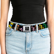 Grateful Dead Seatbelt Belt | Rainbow Script Text with Dancing Bears + Skeletons