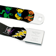 Grateful Dead Seatbelt Belt | Rainbow Script Text with Dancing Bears + Skeletons