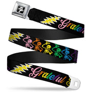 Grateful Dead Seatbelt Belt | Rainbow Script Text with Dancing Bears + Skeletons