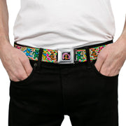 Grateful Dead Seatbelt Belt | Rainbow Tie Dye Swirl Dancing Bears - Detail