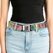 Grateful Dead Seatbelt Belt | Rainbow Tie Dye Swirl Dancing Bears - Close-Up