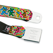 Grateful Dead Seatbelt Belt | Rainbow Tie Dye Swirl Dancing Bears - Packaging