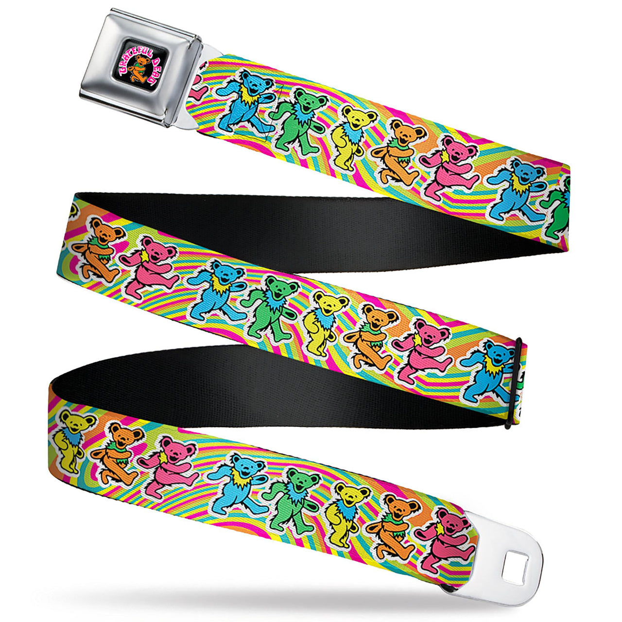 Grateful Dead Seatbelt Belt | Rainbow Tie Dye Swirl Dancing Bears