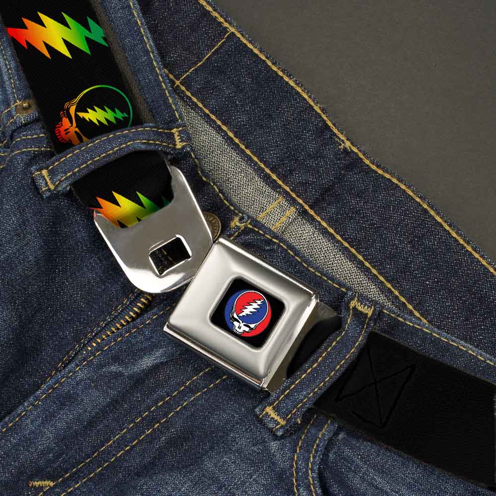 Grateful Dead Seatbelt Belt | Rasta Steal Your Face & Lightning Bolts