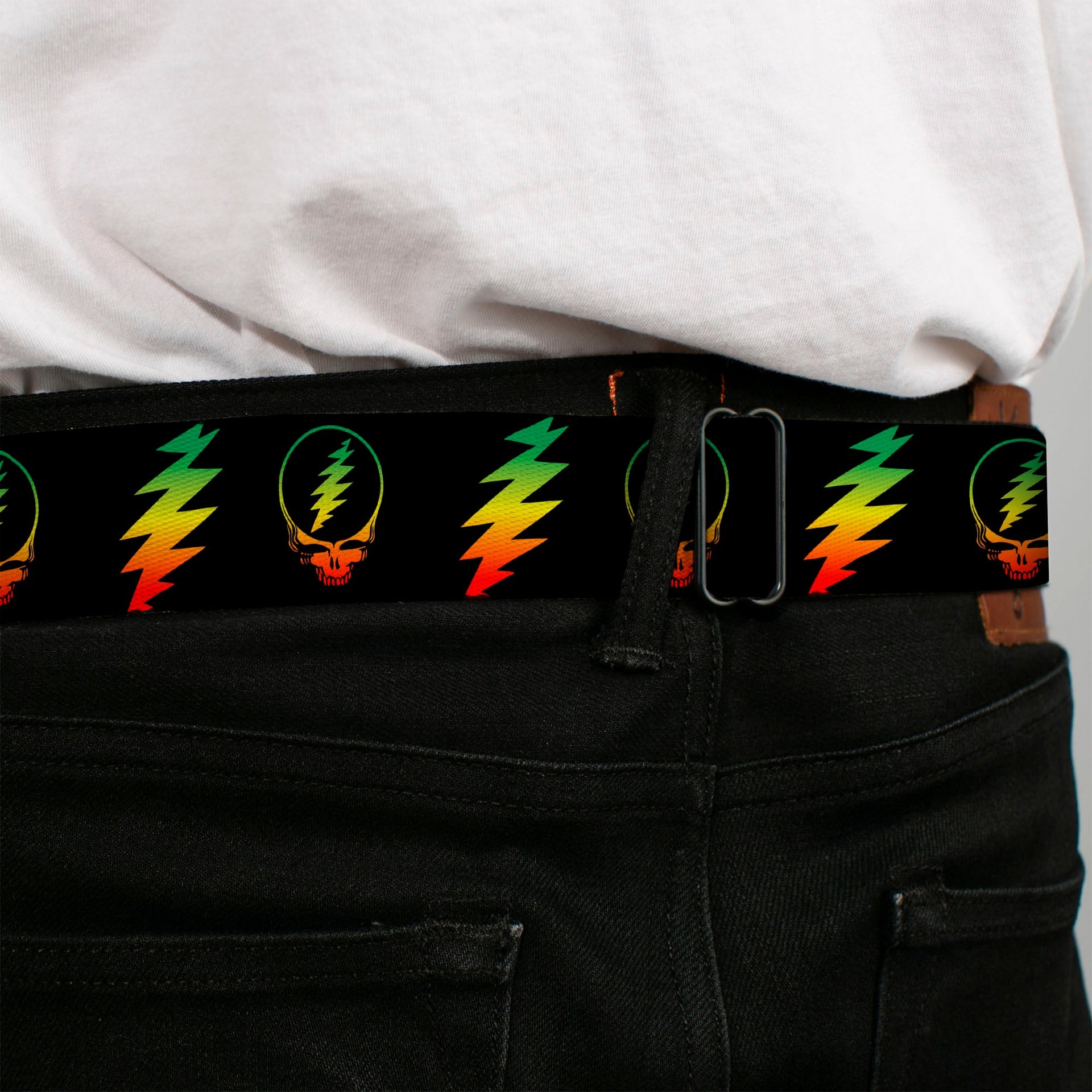Grateful Dead Seatbelt Belt | Rasta Steal Your Face & Lightning Bolts