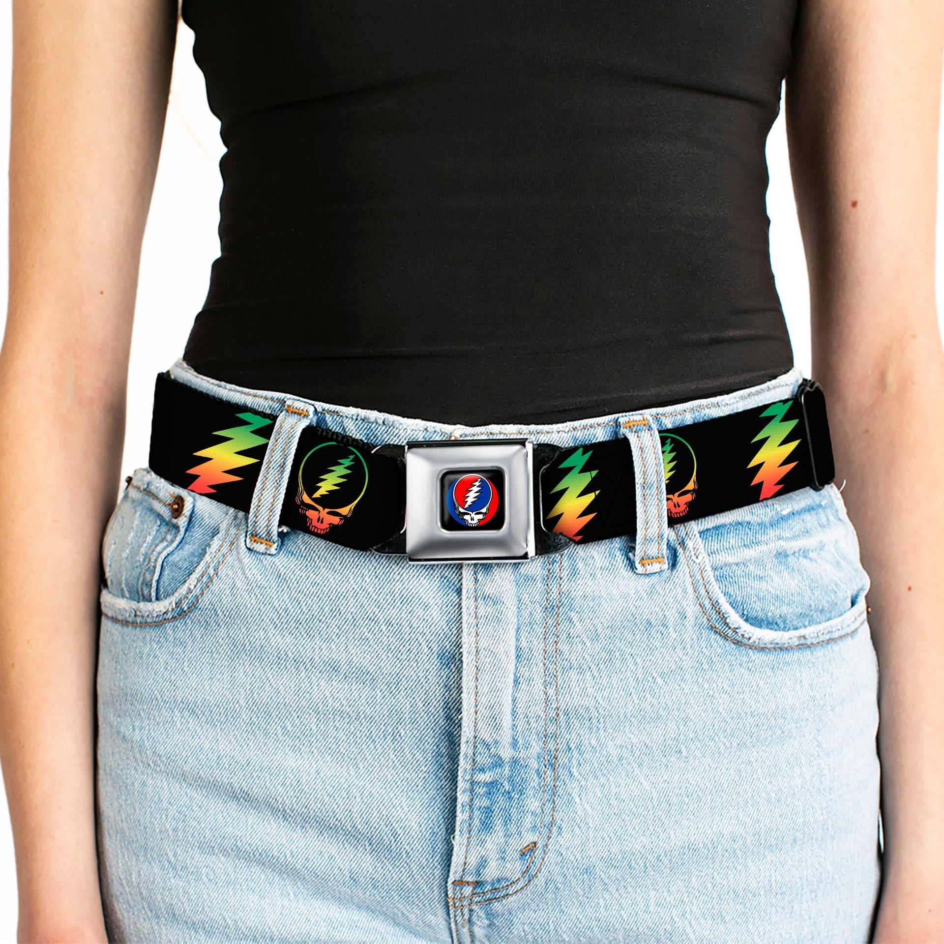 Grateful Dead Seatbelt Belt | Rasta Steal Your Face & Lightning Bolts