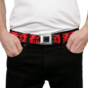 Grateful Dead Seatbelt Belt | Red/Black Text + Skull & Roses