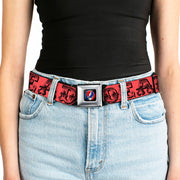 Grateful Dead Seatbelt Belt | Red/Black Text + Skull & Roses