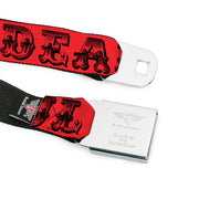 Grateful Dead Seatbelt Belt | Red/Black Text + Skull & Roses