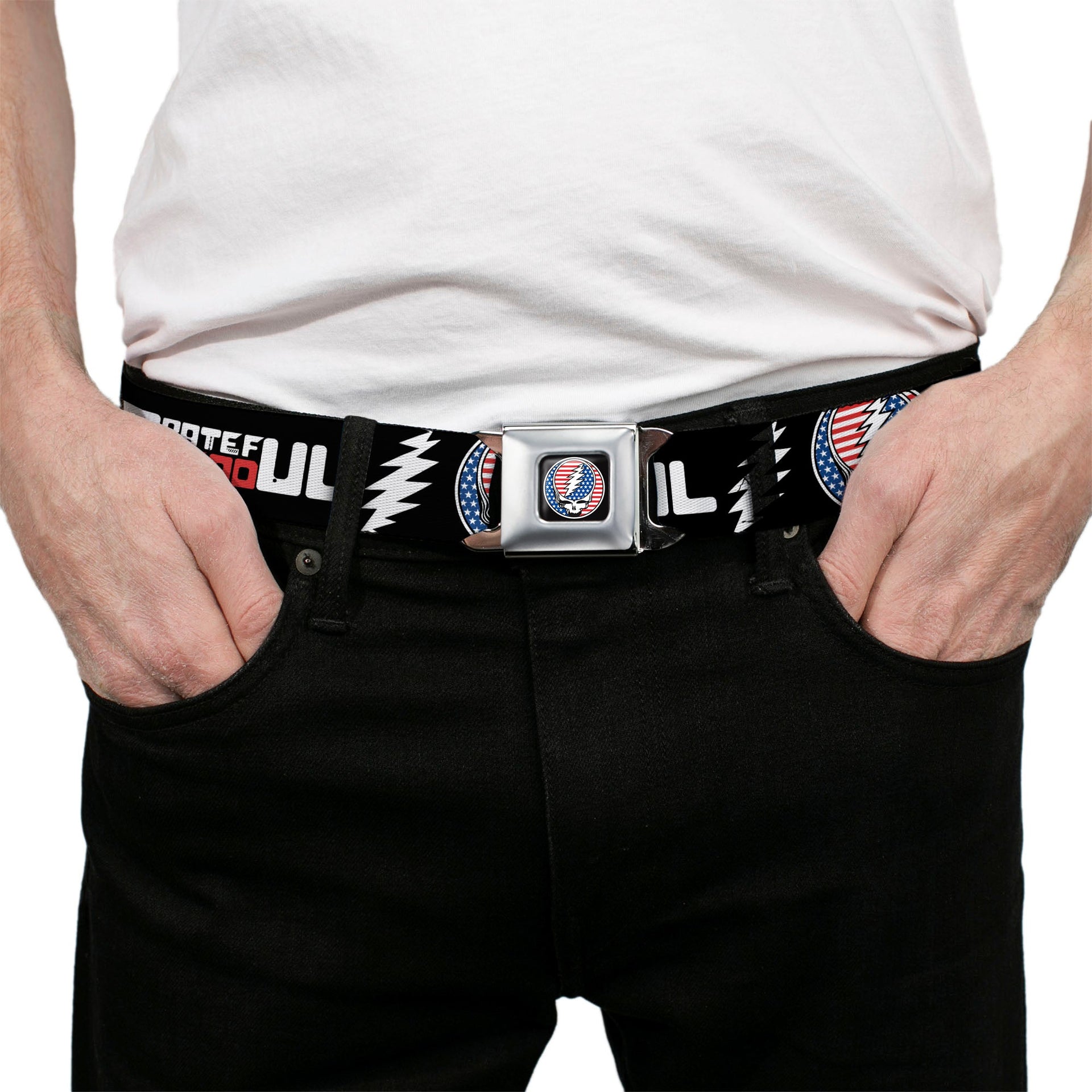 Grateful Dead Seatbelt Belt | Stars & Stripes + Text