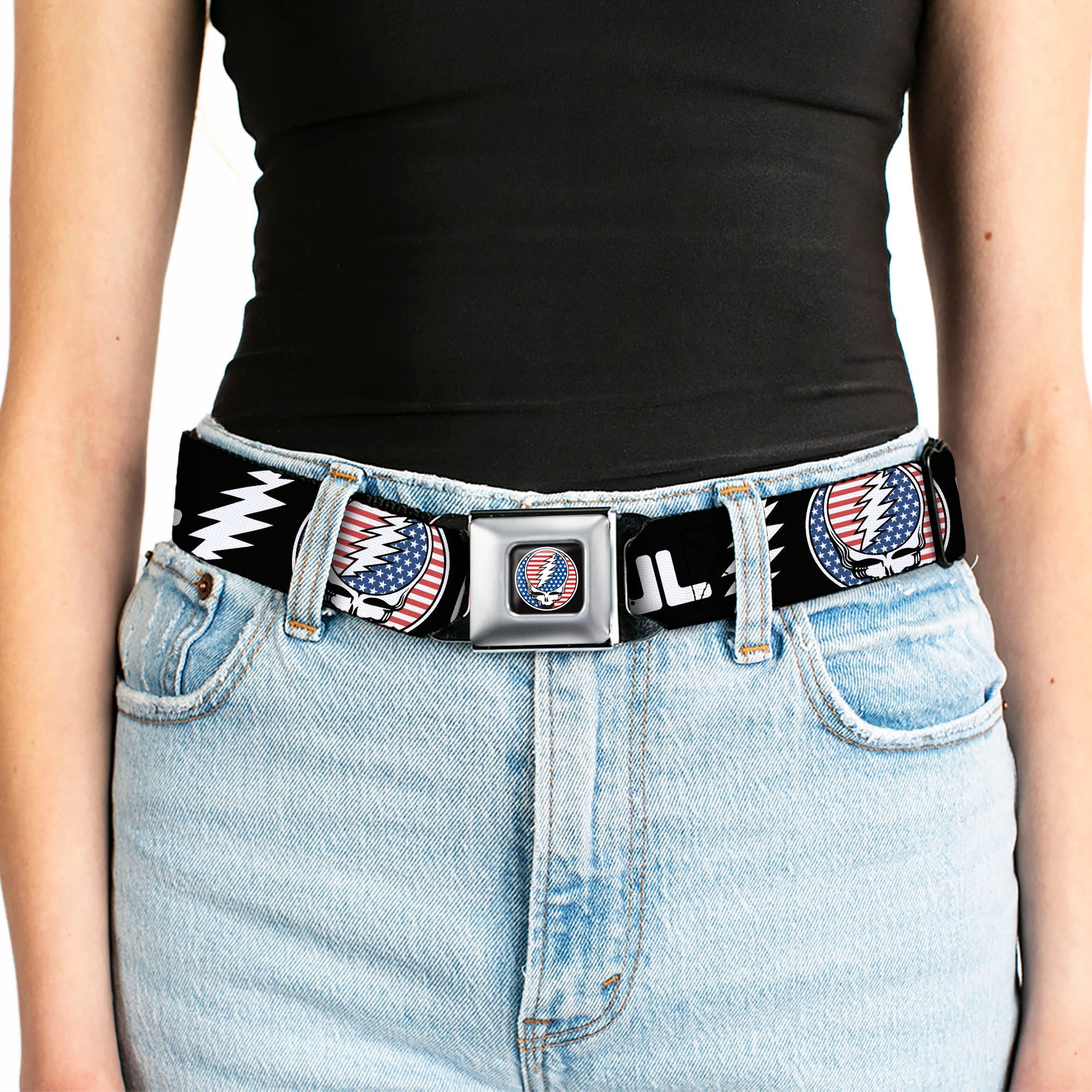 Grateful Dead Seatbelt Belt | Stars & Stripes + Text