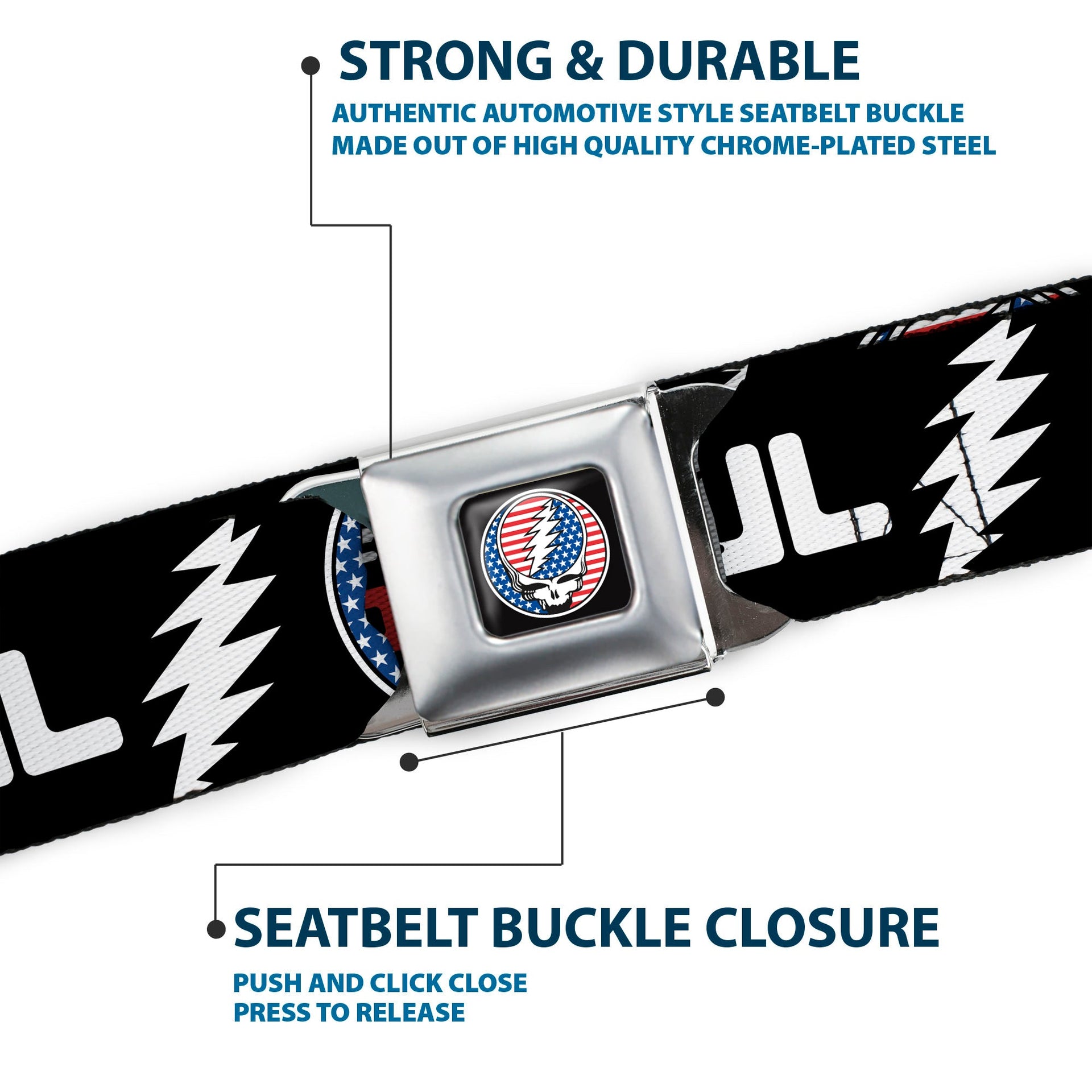 Grateful Dead Seatbelt Belt | Stars & Stripes + Text