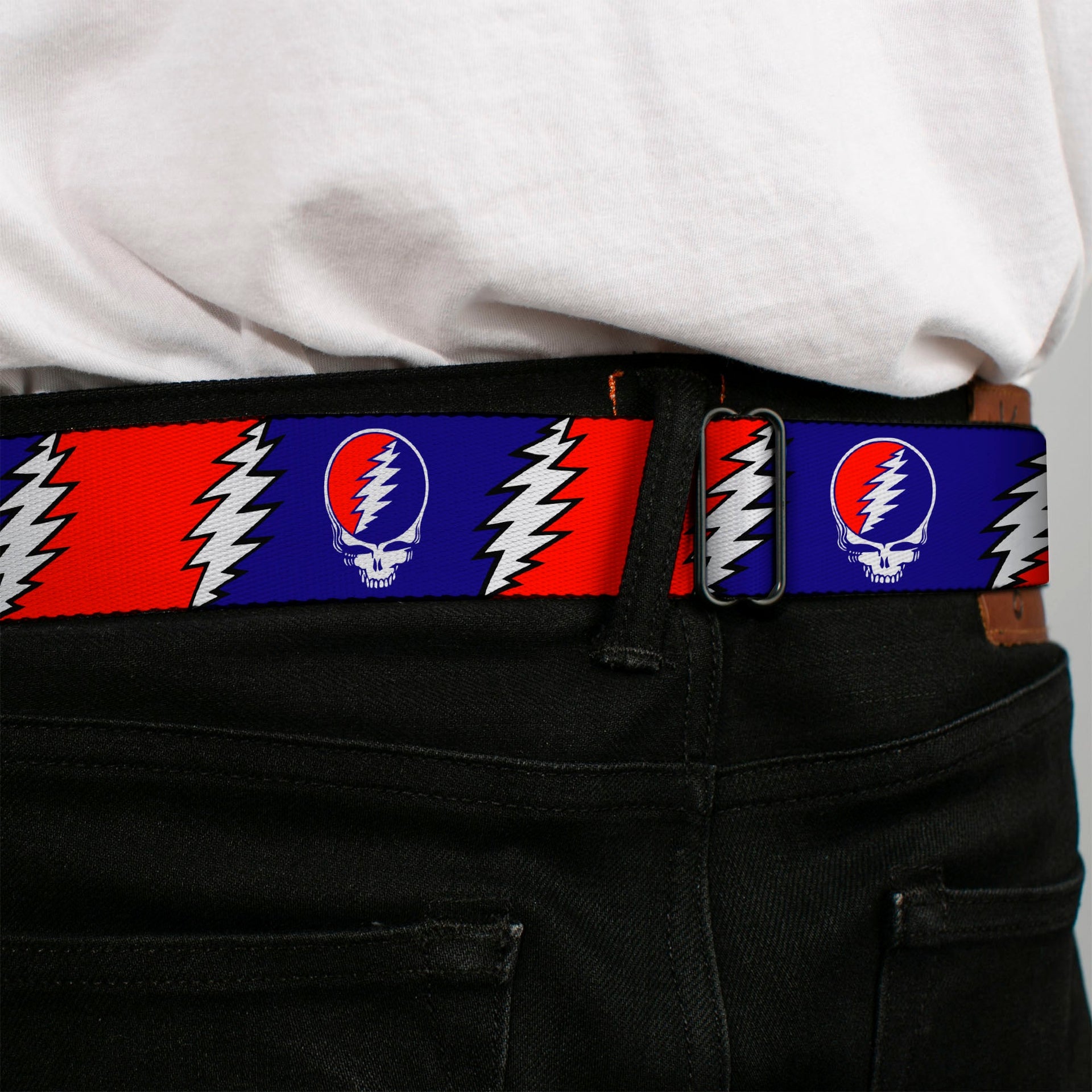 Grateful Dead Seatbelt Belt | Steal Your Face + Large Lightning Bolt
