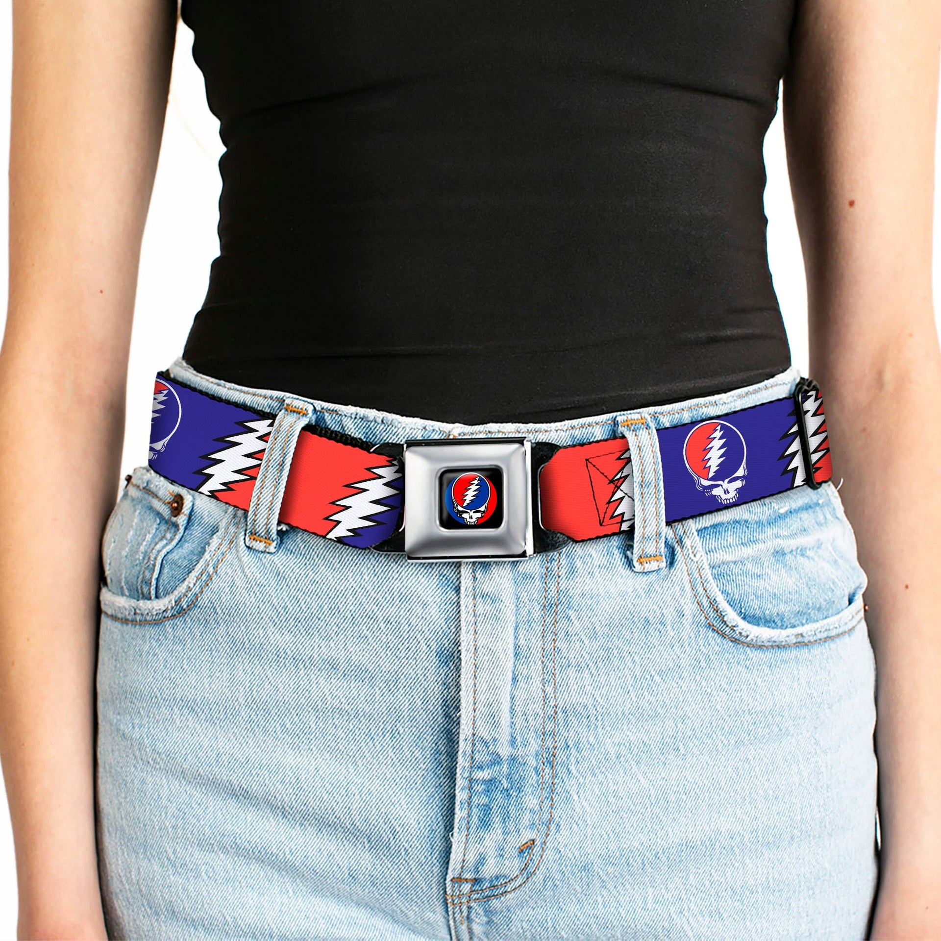 Grateful Dead Seatbelt Belt | Steal Your Face + Large Lightning Bolt