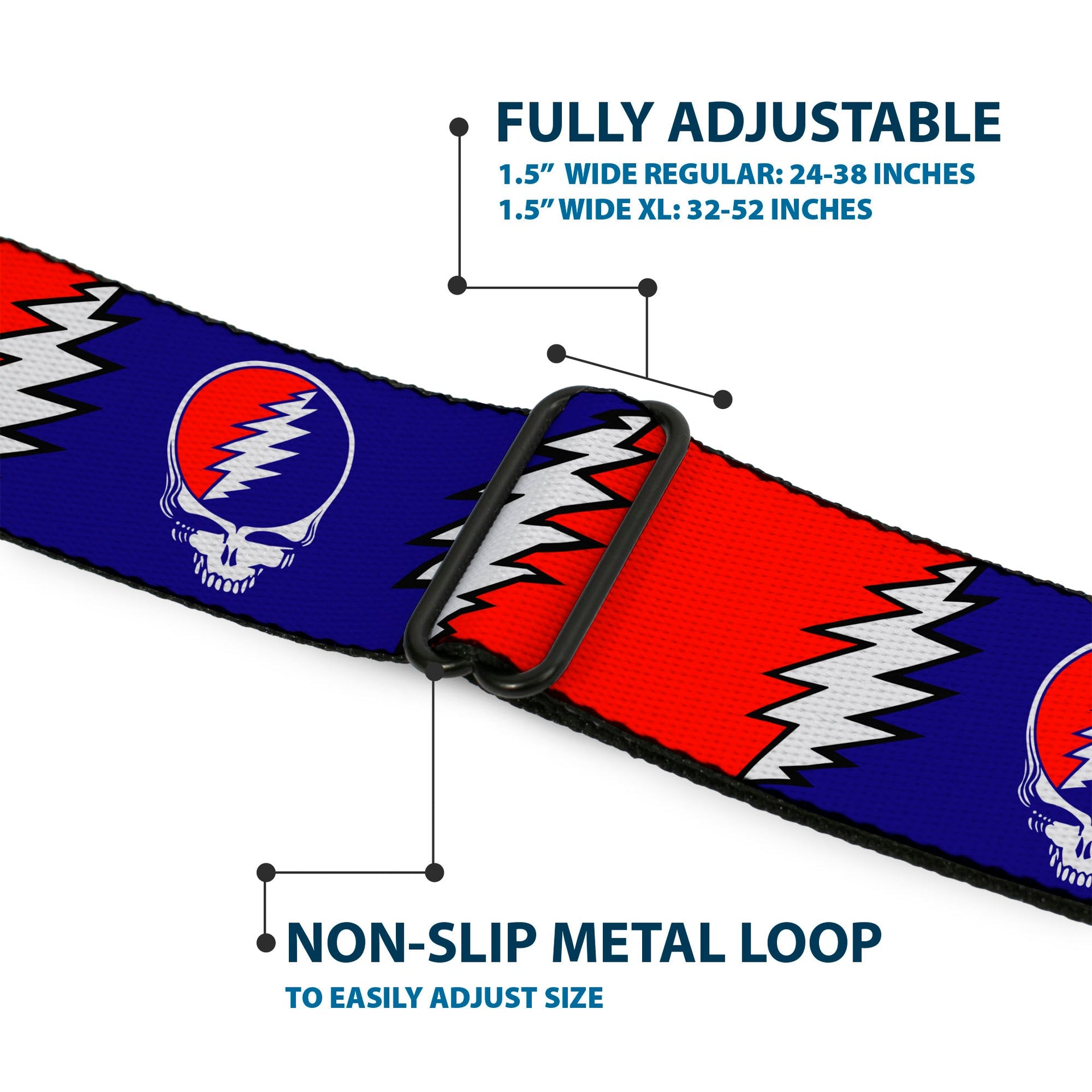 Grateful Dead Seatbelt Belt | Steal Your Face + Large Lightning Bolt