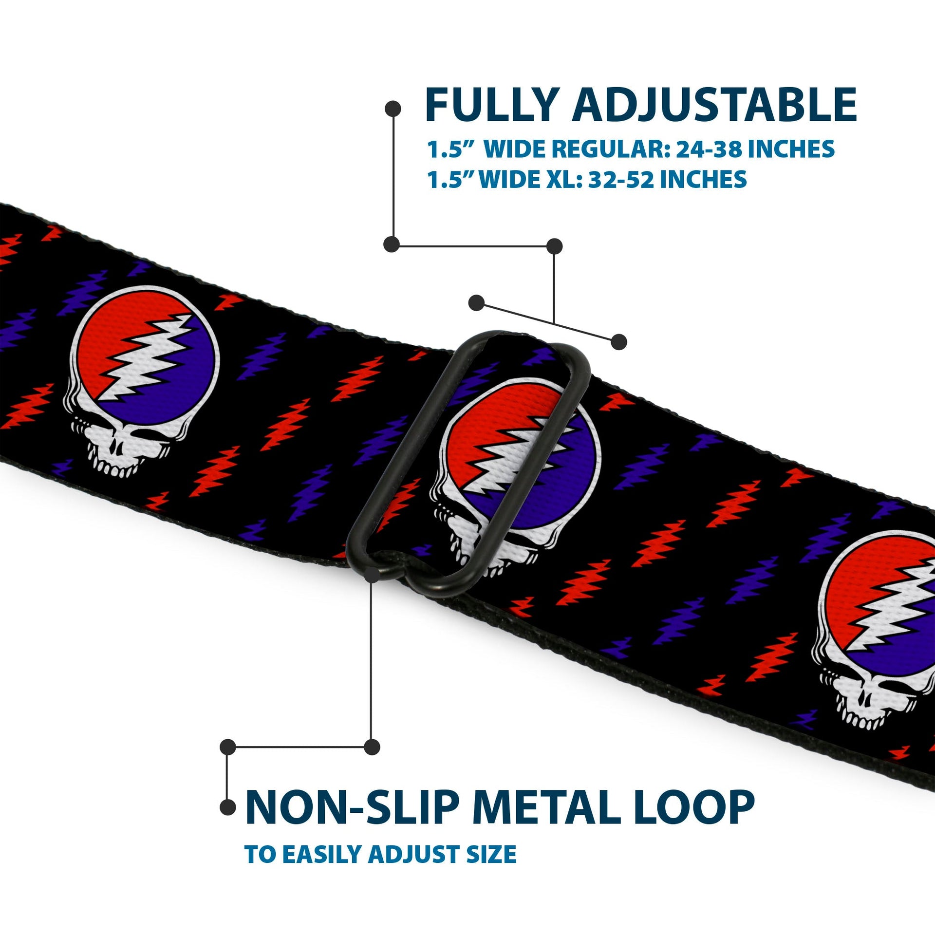 Grateful Dead Seatbelt Belt | Steal Your Face + Lightning Bolt