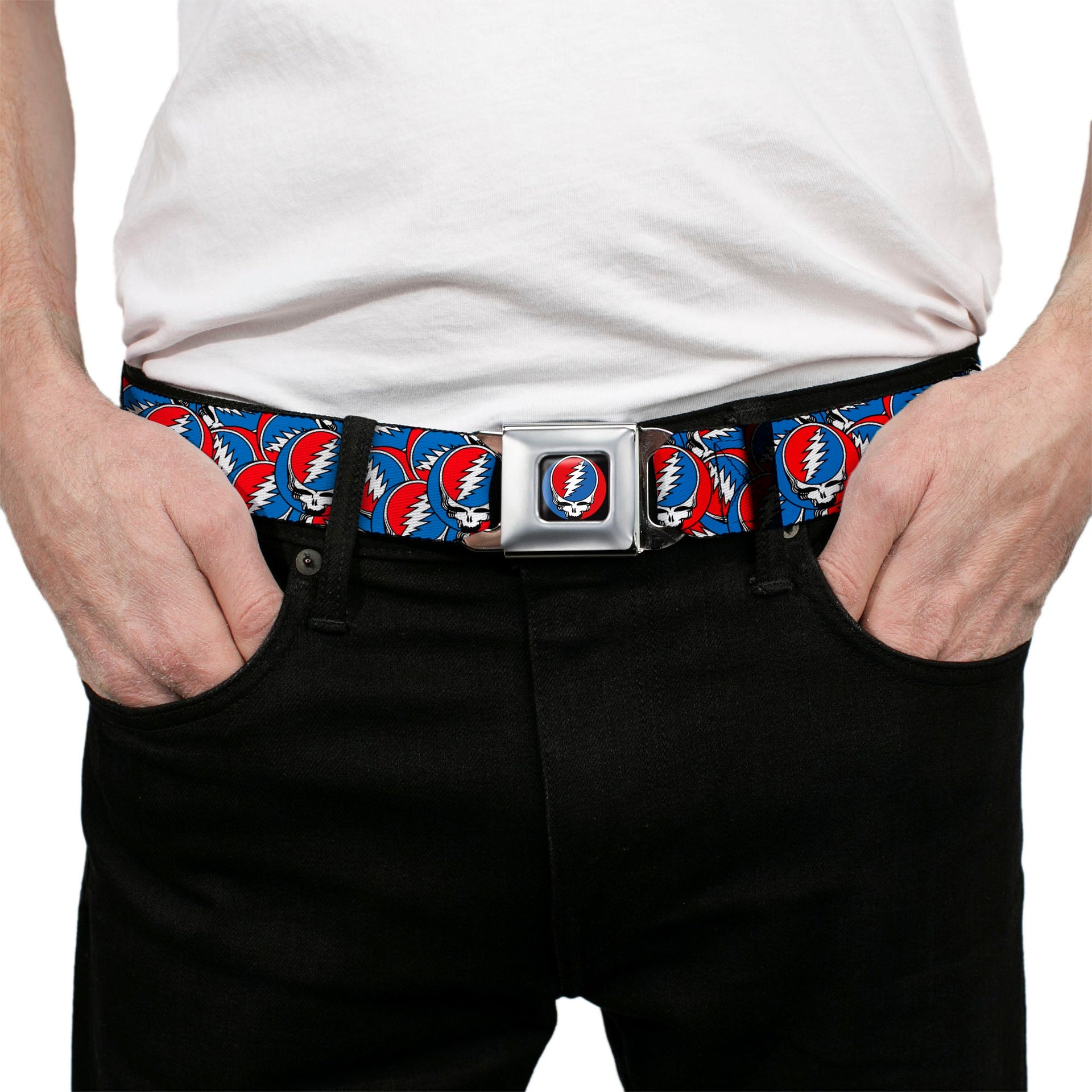 Grateful Dead Seatbelt Belt | Steal Your Face Stacked (Classic Blue)