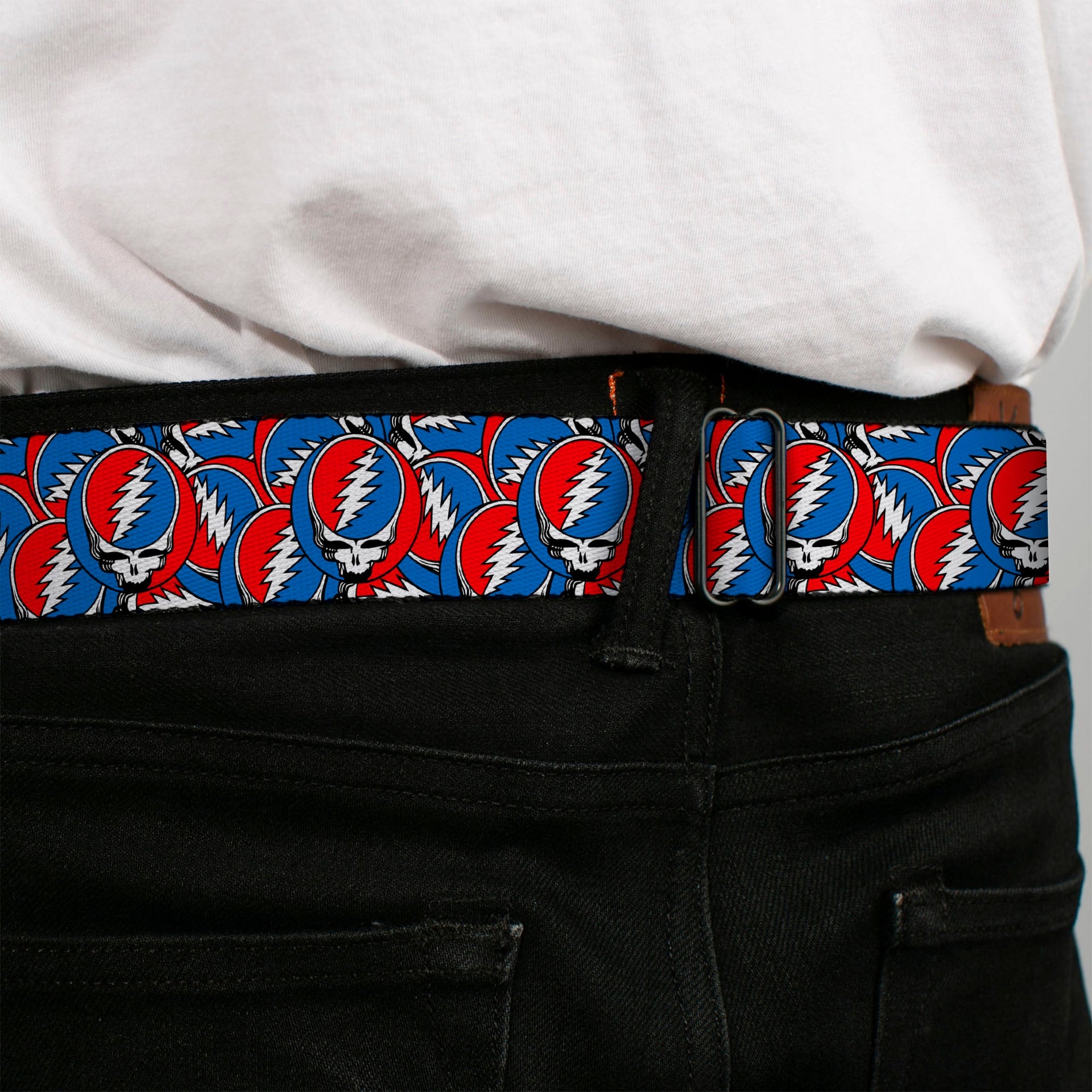Grateful Dead Seatbelt Belt | Steal Your Face Stacked (Classic Blue)