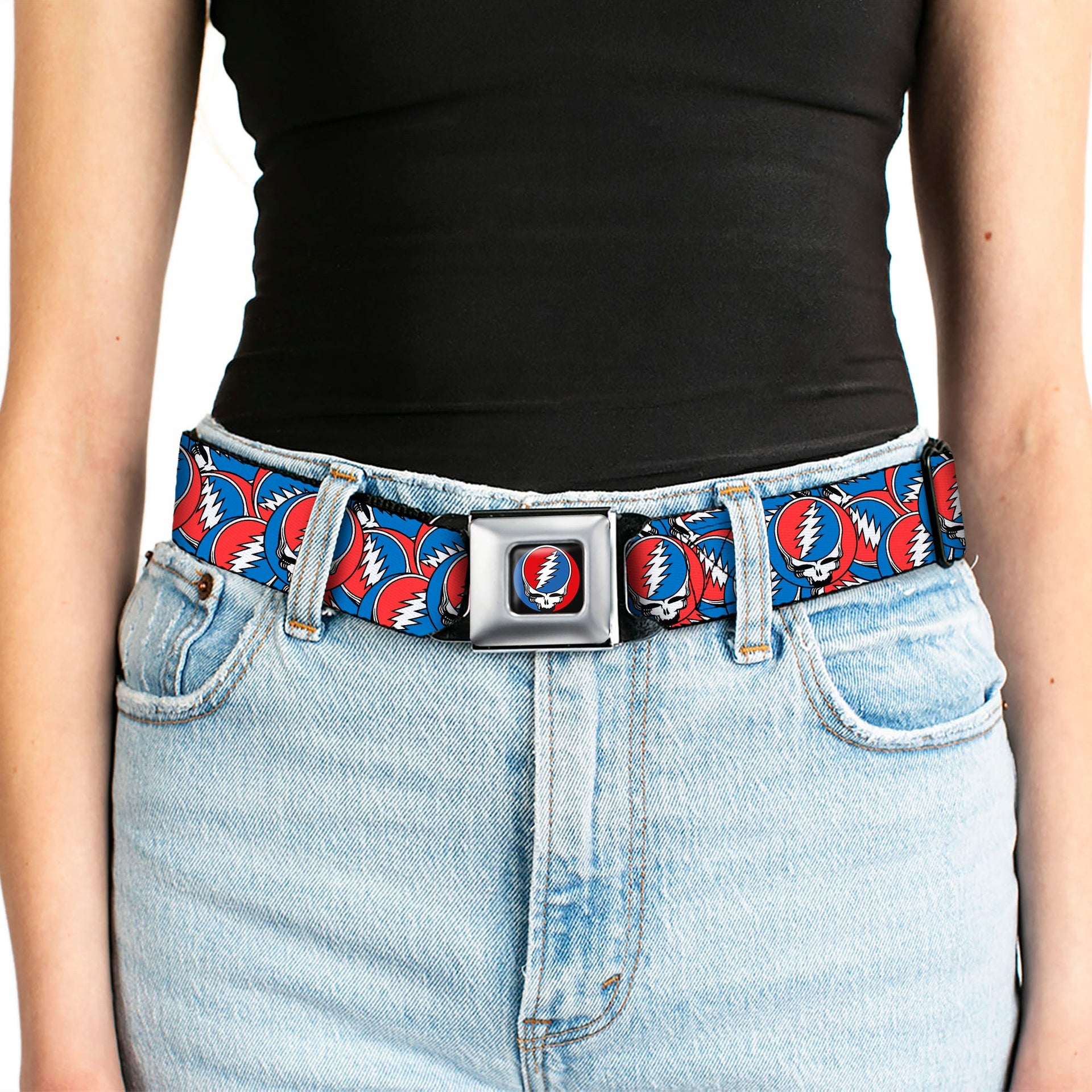 Grateful Dead Seatbelt Belt | Steal Your Face Stacked (Classic Blue)