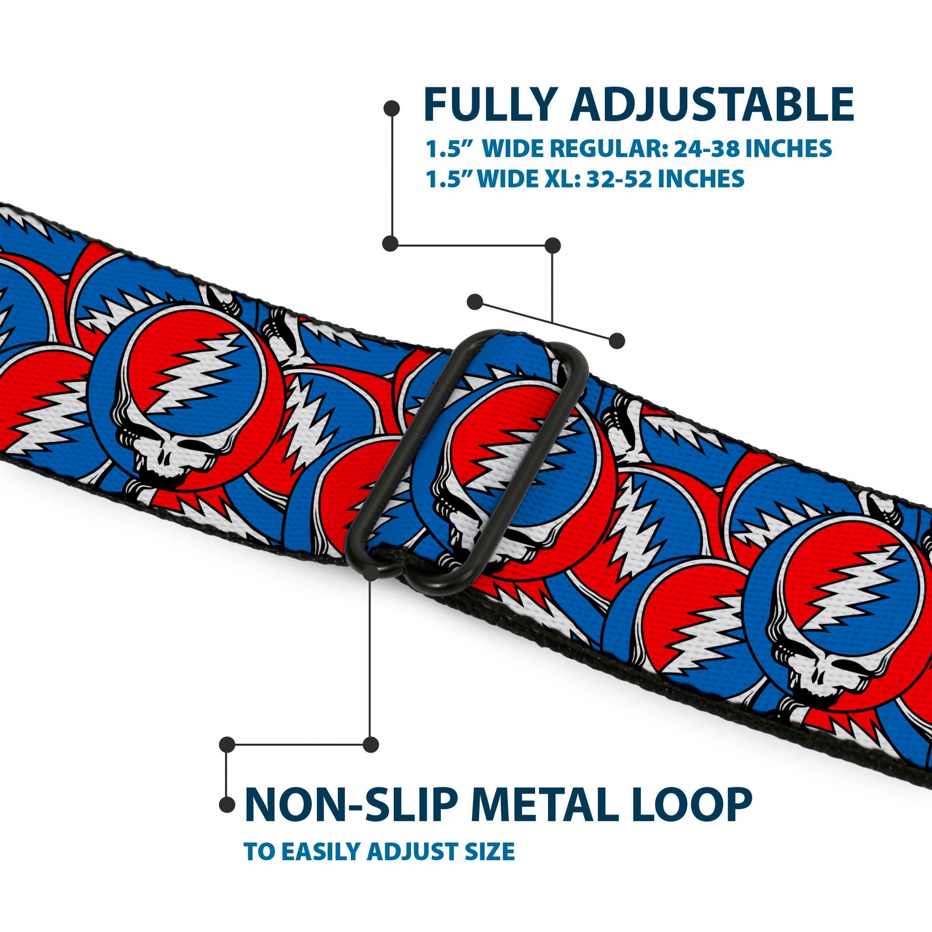 Grateful Dead Seatbelt Belt | Steal Your Face Stacked (Classic Blue)