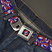 Grateful Dead Seatbelt Belt | Steal Your Face Stacked (Deep Blue)