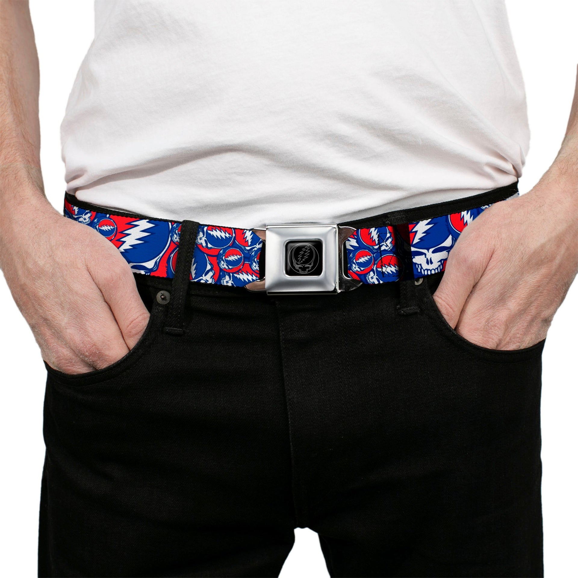 Grateful Dead Seatbelt Belt | Steal Your Face Stacked (Deep Blue)