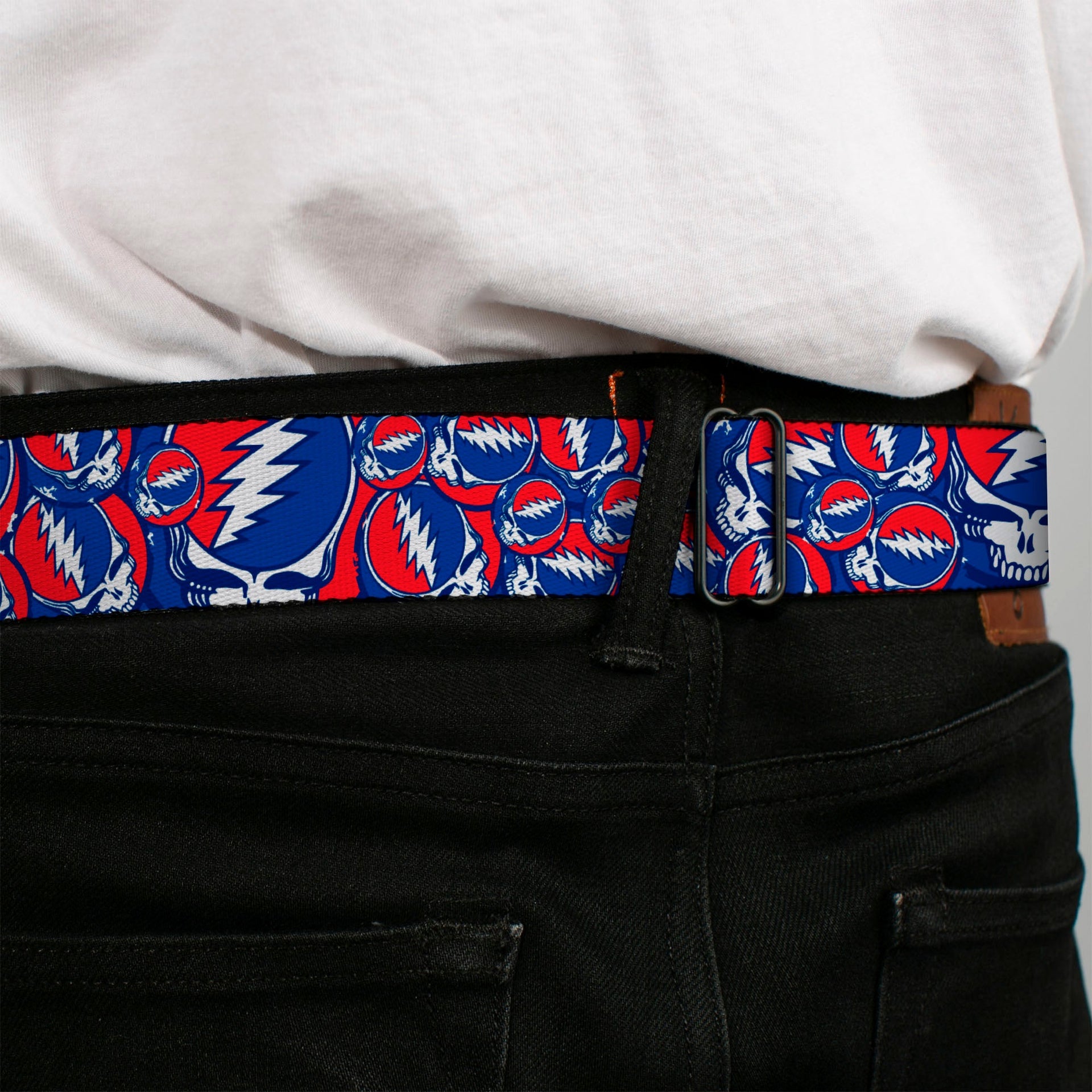 Grateful Dead Seatbelt Belt | Steal Your Face Stacked (Deep Blue)