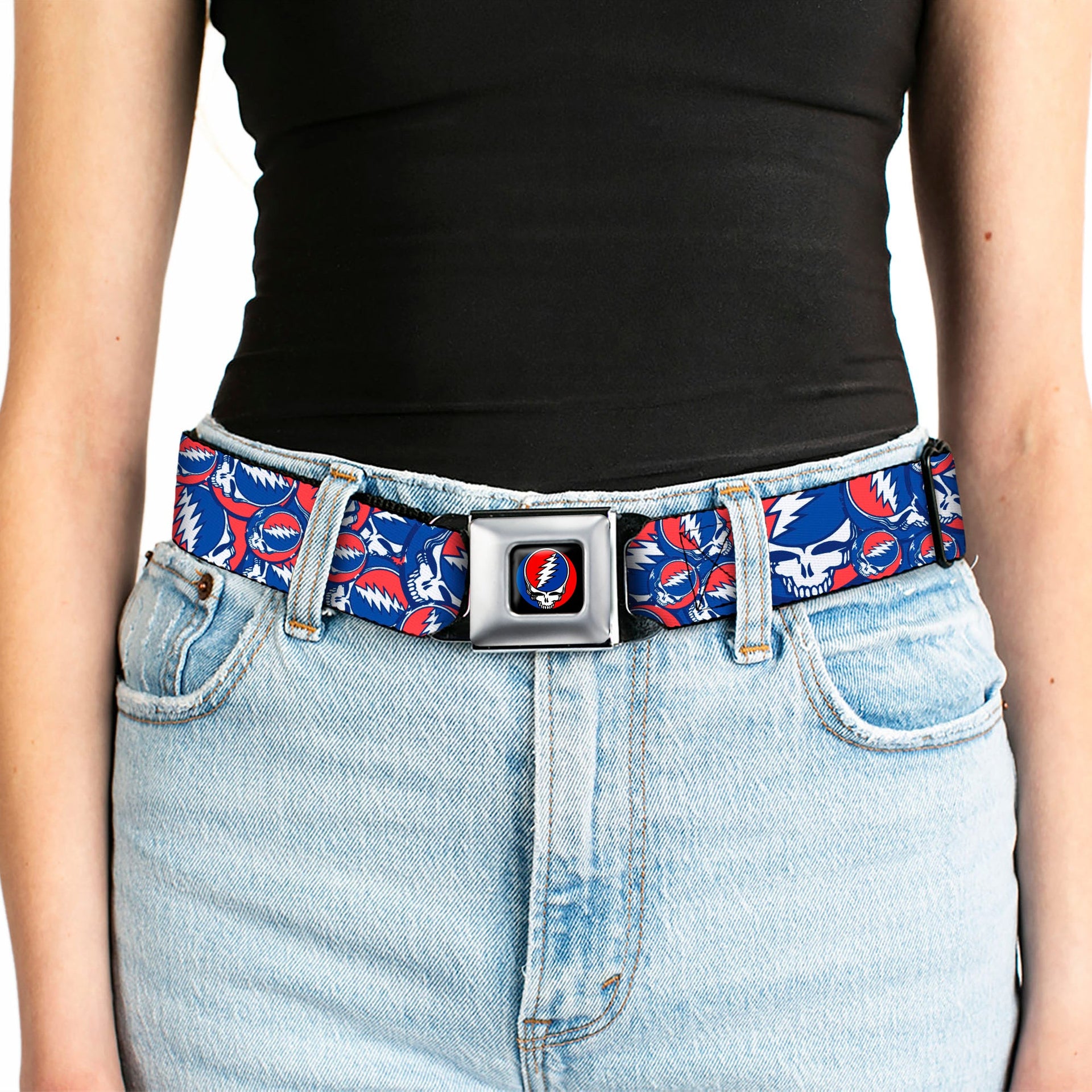Grateful Dead Seatbelt Belt | Steal Your Face Stacked (Deep Blue)