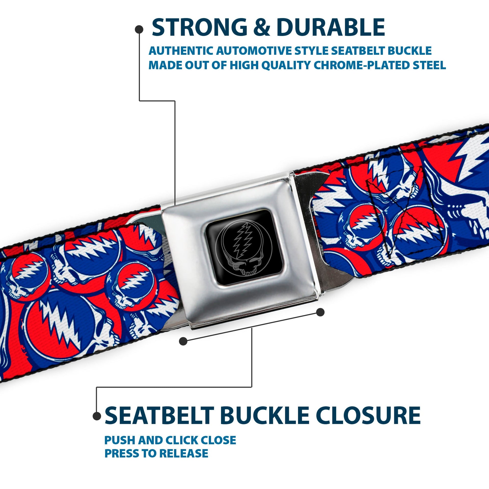 Grateful Dead Seatbelt Belt | Steal Your Face Stacked (Deep Blue)