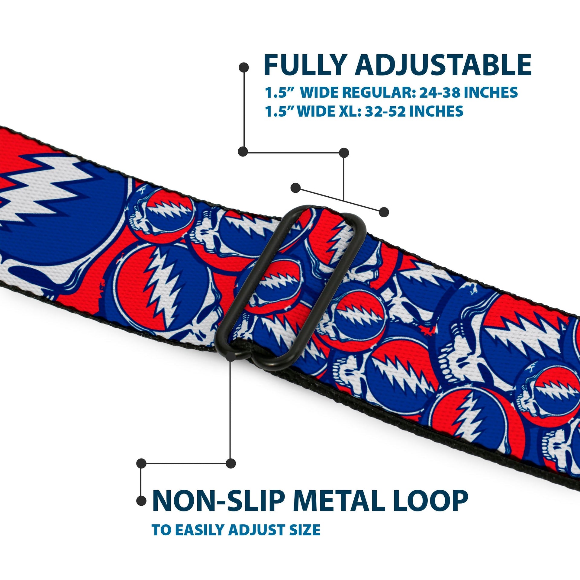 Grateful Dead Seatbelt Belt | Steal Your Face Stacked (Deep Blue)