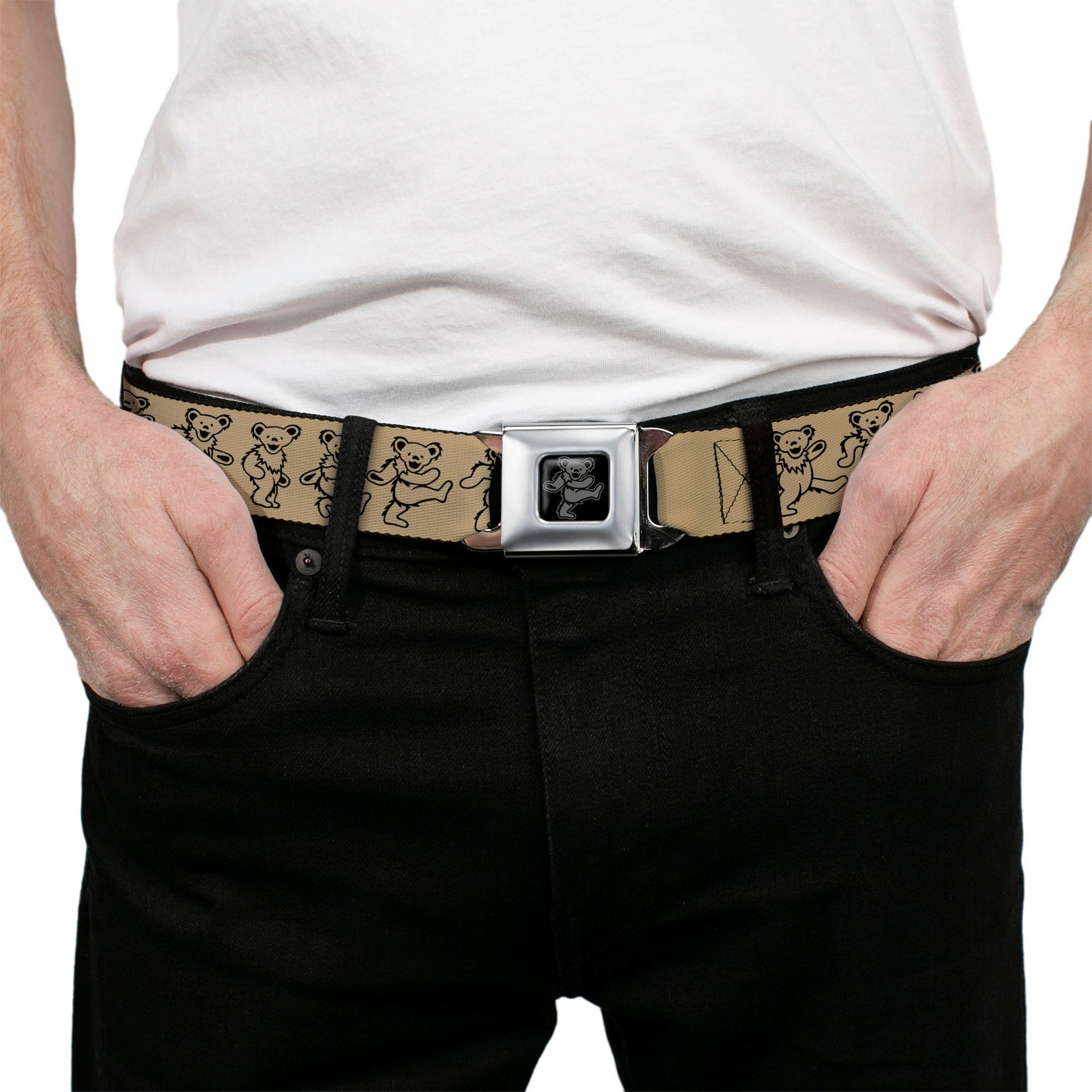 Grateful Dead Seatbelt Belt | Tan/Black Dancing Bears