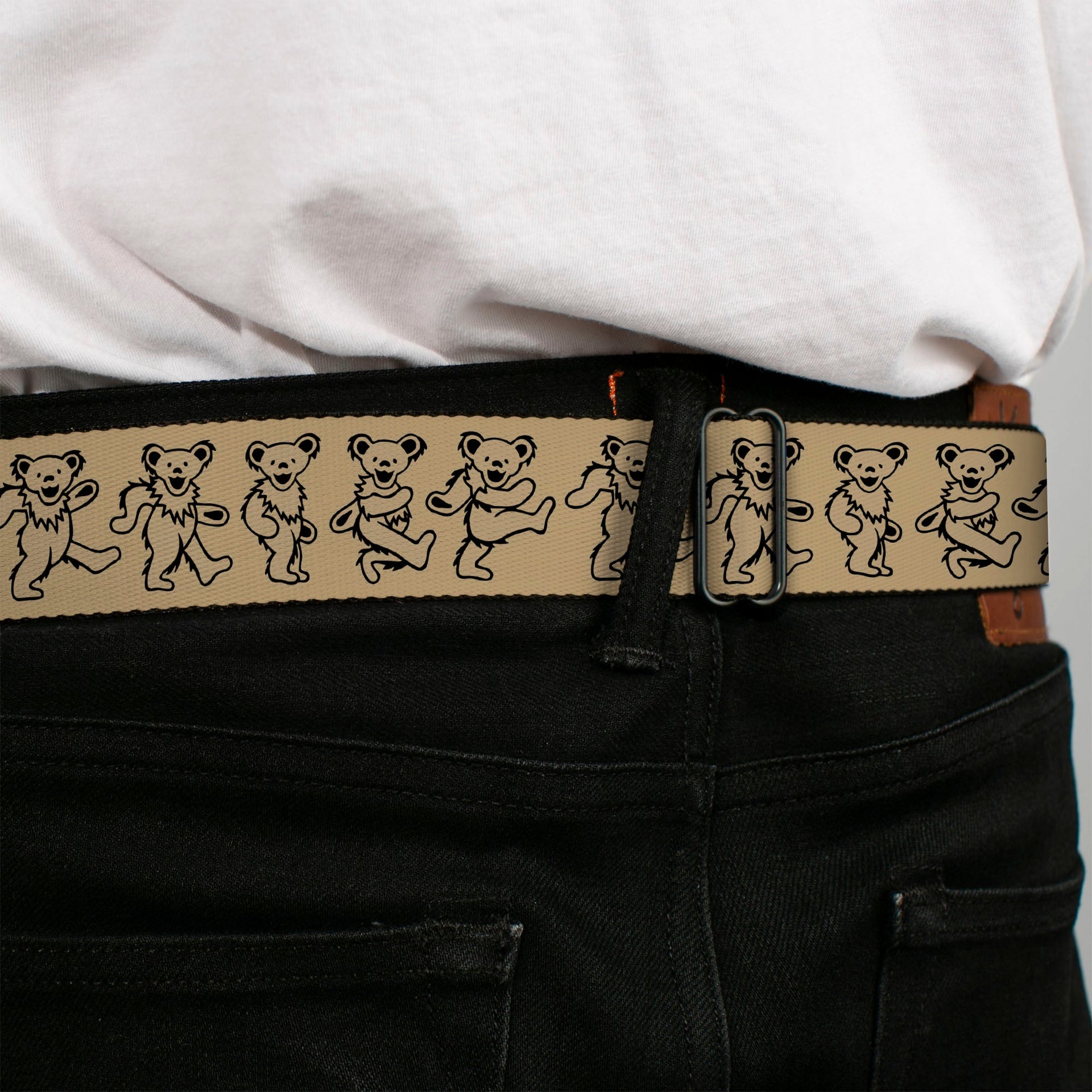 Grateful Dead Seatbelt Belt | Tan/Black Dancing Bears