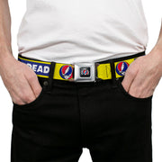 Grateful Dead Seatbelt Belt | Yellow Text + Steal Your Face