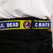 Grateful Dead Seatbelt Belt | Yellow Text + Steal Your Face