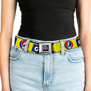 Grateful Dead Seatbelt Belt | Yellow Text + Steal Your Face