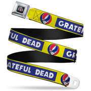 Grateful Dead Seatbelt Belt | Yellow Text + Steal Your Face