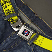 Grateful Dead Seatbelt Belt | Yellow/Black Text + Skull & Roses