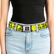 Grateful Dead Seatbelt Belt | Yellow/Black Text + Skull & Roses