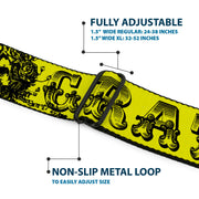 Grateful Dead Seatbelt Belt | Yellow/Black Text + Skull & Roses