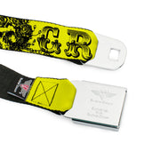 Grateful Dead Seatbelt Belt | Yellow/Black Text + Skull & Roses